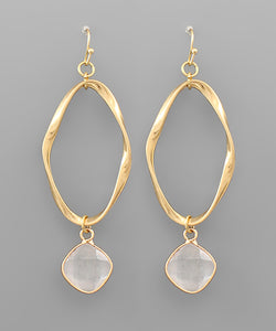 Stone Charm Oval Earrings