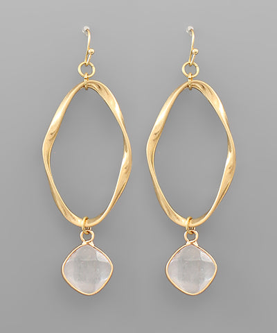 Stone Charm Oval Earrings