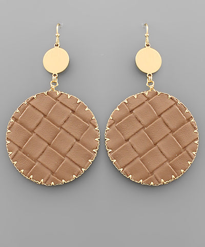 Woven Leather Disk Earrings