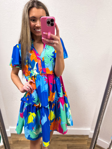 Abstract Ruffle Tiered Dress