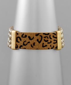 Animal Print Leather & Bead Bracelet