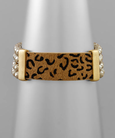Animal Print Leather & Bead Bracelet