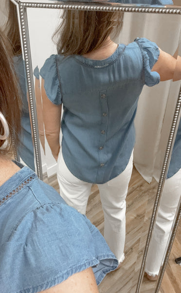 Chambray Back Button Top