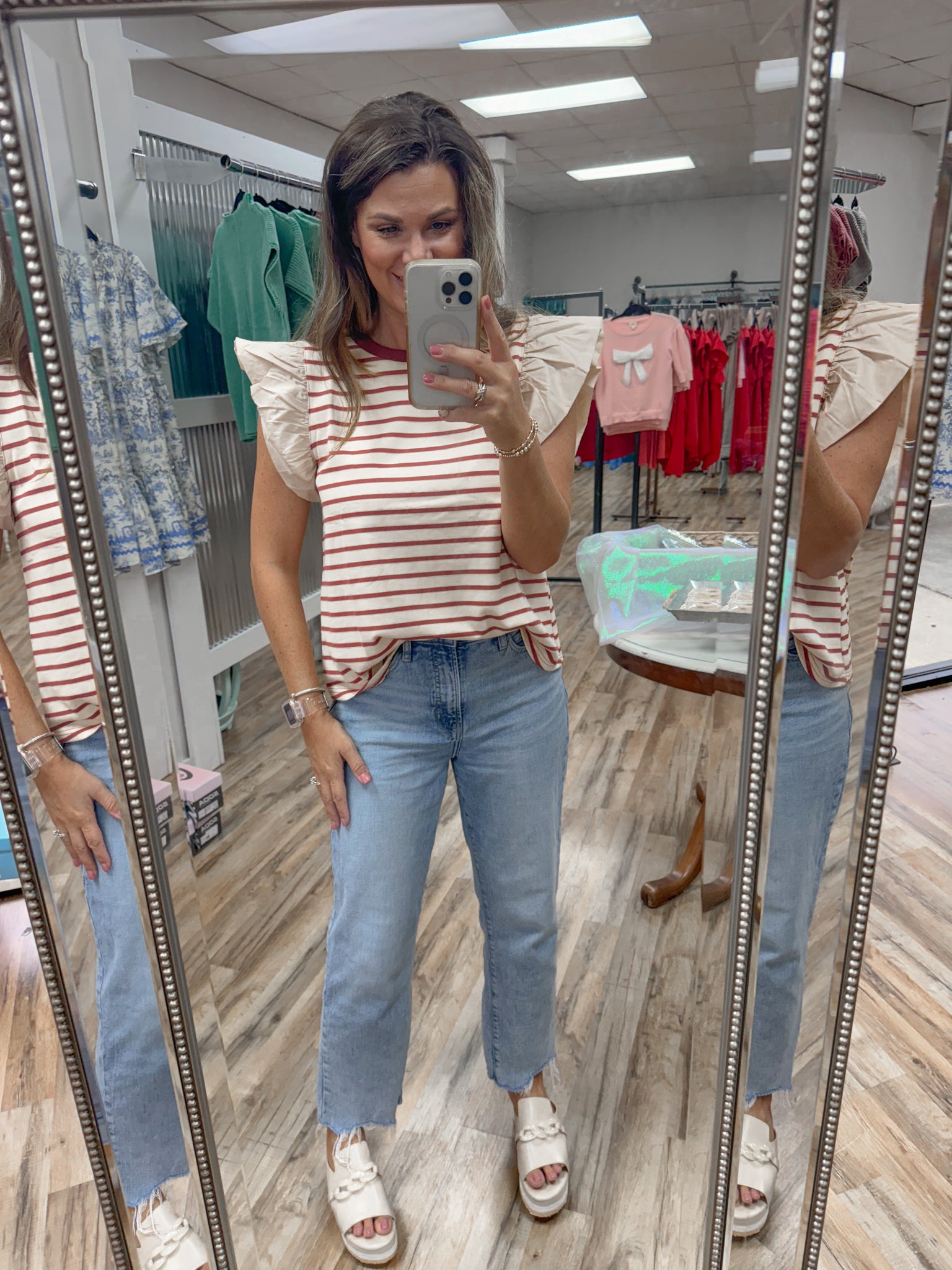 Stripe Flutter Sleeve Top