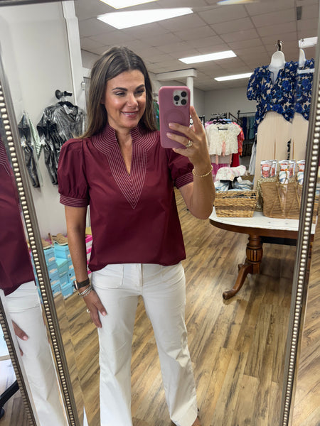 V Neck Puff Sleeve