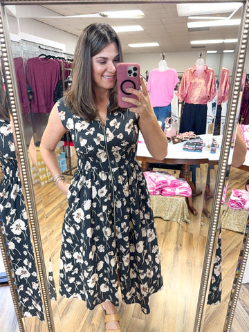 Front Zip Floral Dress